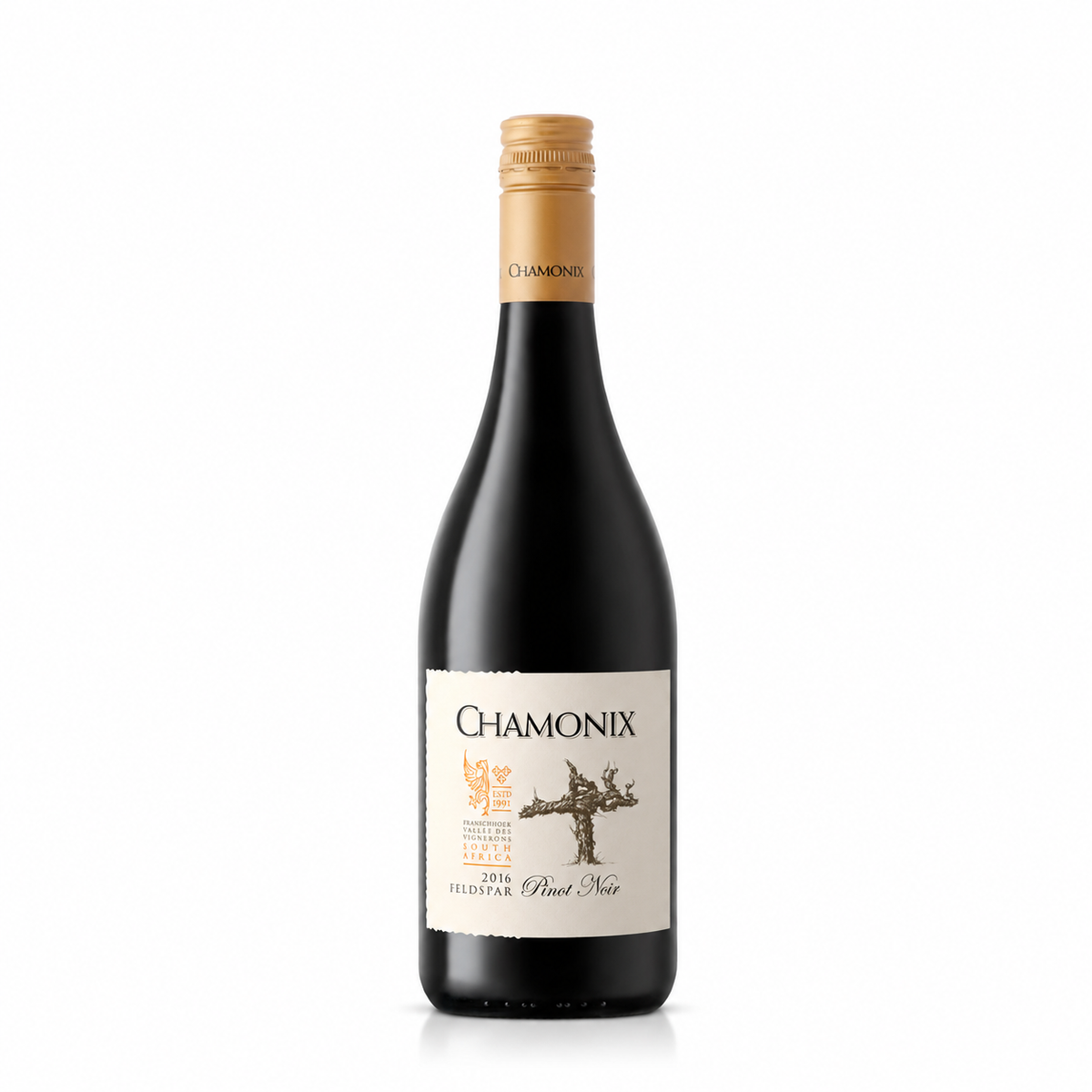 A bottle of Cape Chamonix Feldspar Pinot Noir