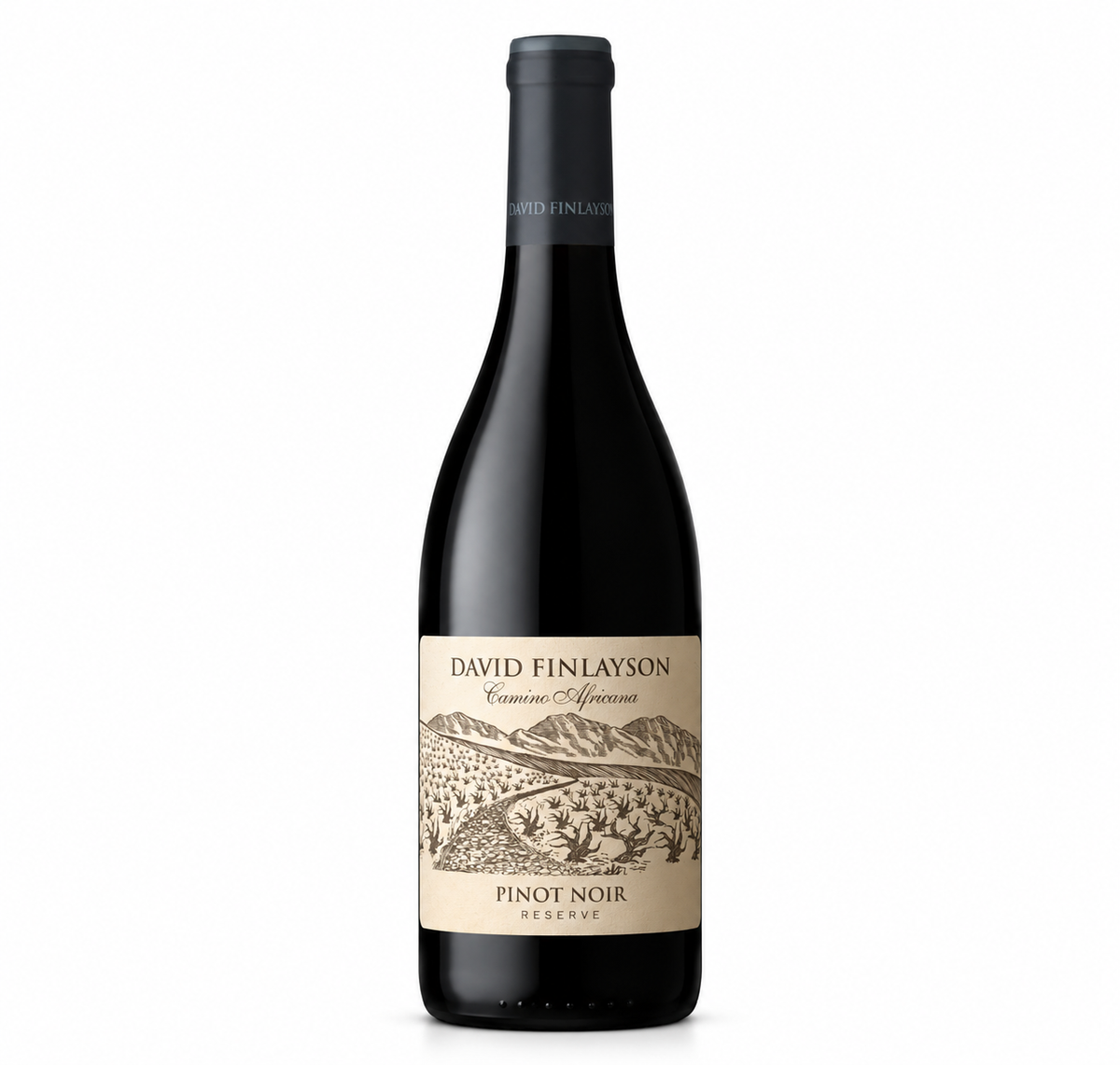 A bottle of David Finlayson Camino Africana Pinot Noir Reserve