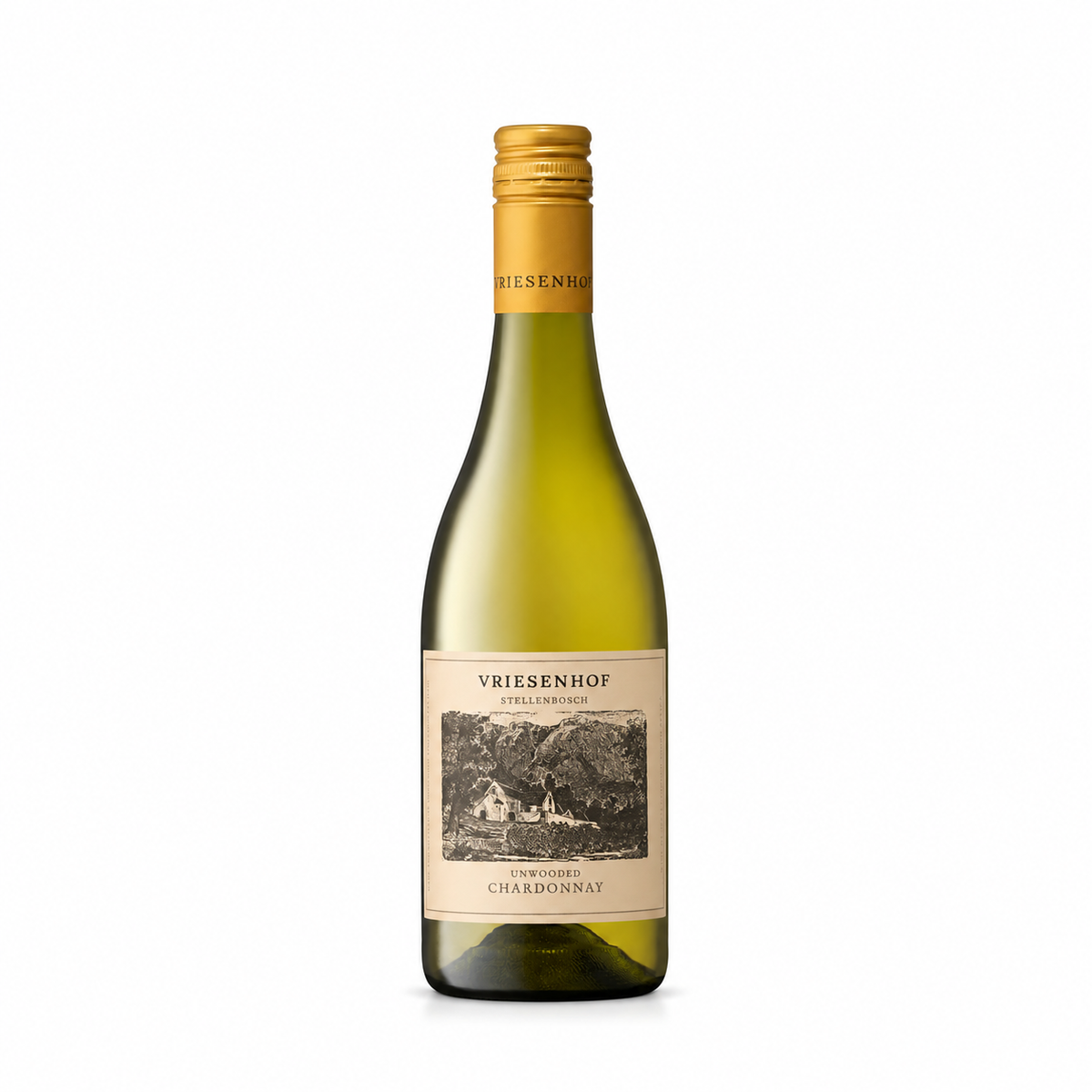 A bottle of Vriesenhof Unwooded Chardonnay