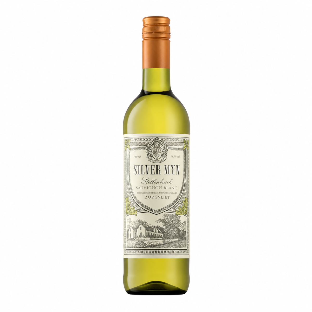A bottle of Zorgvliet Silver Myn Sauvignon Blanc
