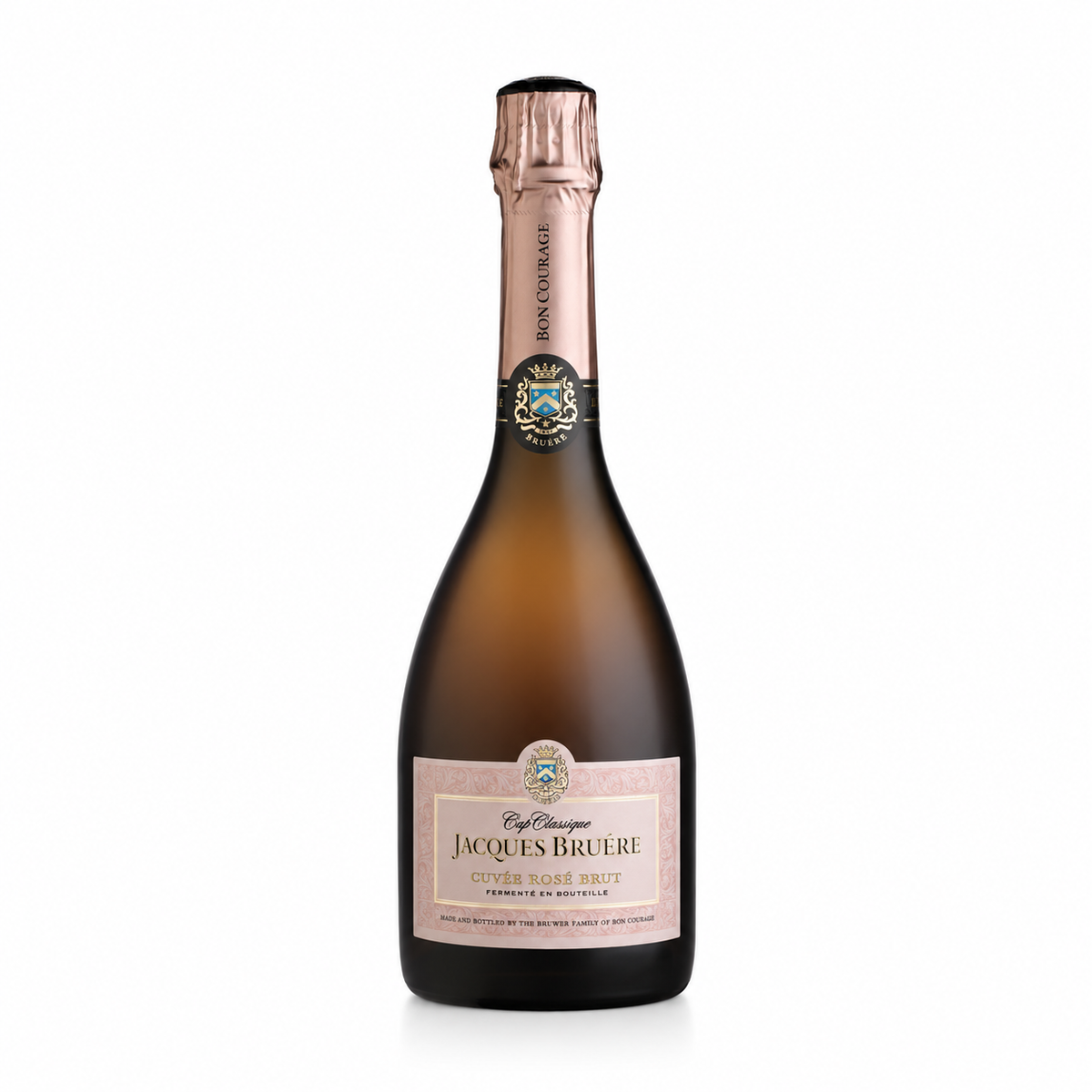 A bottle of Bon Courage Cap Classique Cuvée Rosé