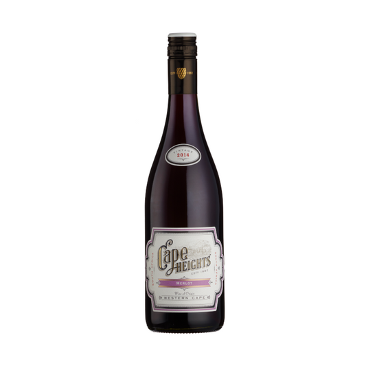 A bottle of Cape Heights Merlot red wine