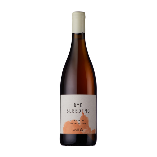 A bottle of Dye Bleeding Skin Contact Grenache Gris orange wine