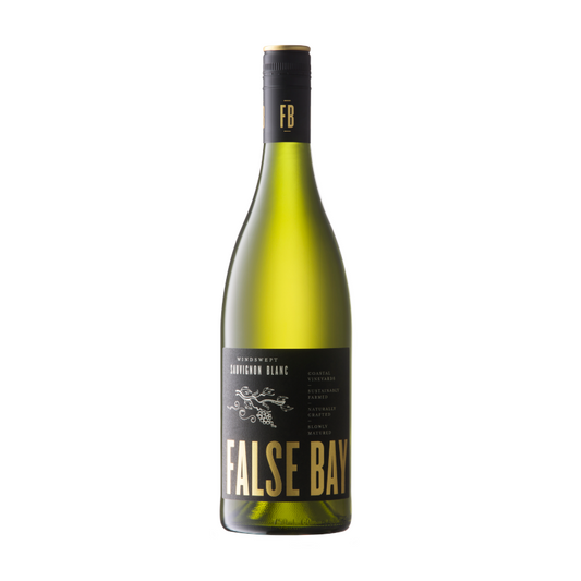 A bottle of False Bay Sauvignon Blanc wine