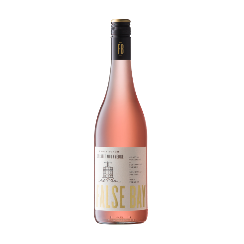 A bottle of False Bay Whole Bunch Cinsault Mourvèdre Rosé