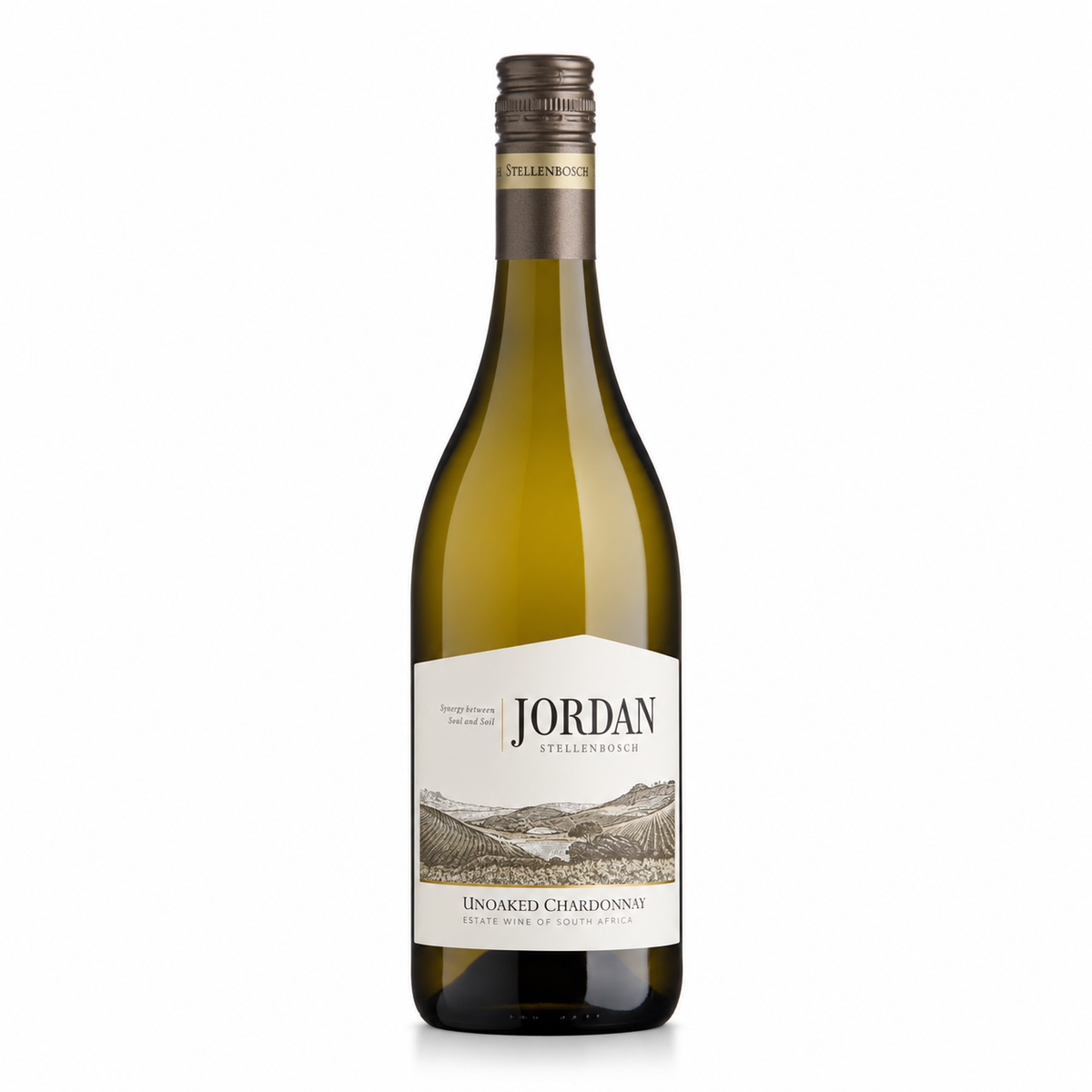 A bottle of Jordan Unoaked Chardonnay