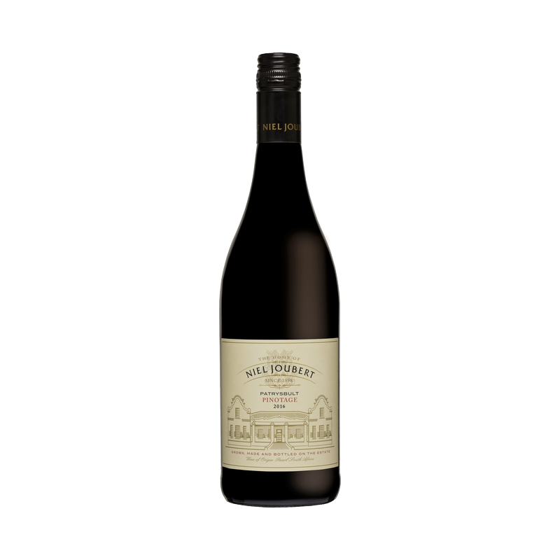 A bottle of Niel Joubert Patrysbult Pinotage