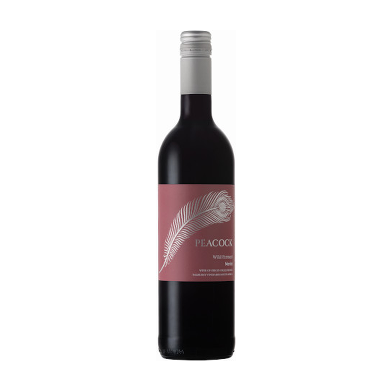 A bottle of Peacock Wild Ferment Merlot