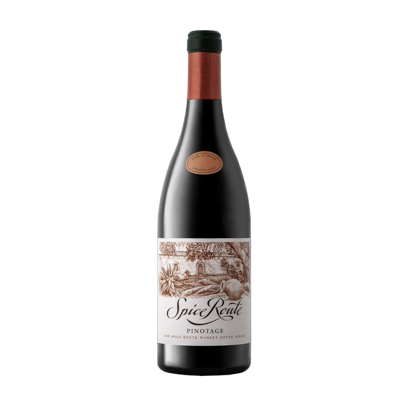 A bottle of Spice Route Pinotage wine